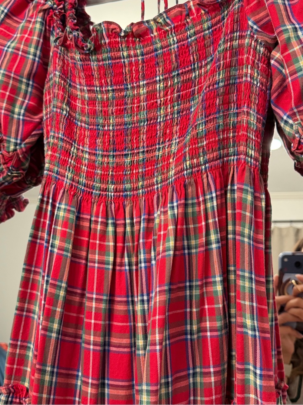 Hill House Red Plaid Tiered Maxi Dress with Puff Sleeves - Picture 2 of 2